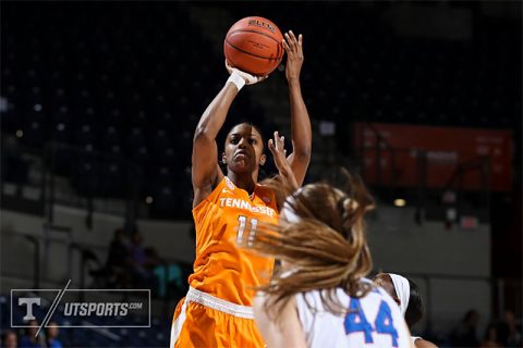 Diamond DeShields #11 of the Tennessee Lady Volunteers during the game between the Tennessee Lady Volunteers and the Florida Gators in Gainesville, FL. (Donald Page/Tennessee Athletics)