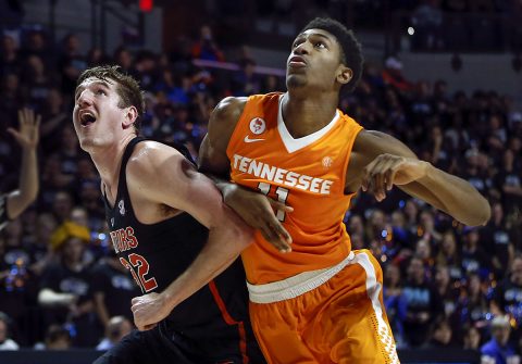 Florida Gators center Schuyler Rimmer (32) boxes out Tennessee Volunteers forward Kyle Alexander (11) during the second half of an NCAA men's basketball game in the Exactech Arena at the Stephen C. O'Connell Center. Gators won 83-70. (Reinhold Matay-USA TODAY Sports)