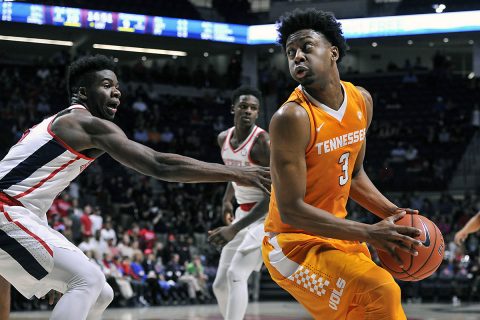 Tennessee Volunteers guard Robert Hubbs III (3) handles the ball against Mississippi Rebels guard Terence Davis (3) during the first half at The Pavilion at Ole Miss. (Justin Ford-USA TODAY Sports)