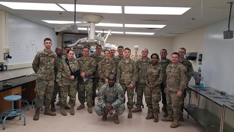 Soldiers from the 101st Airborne Division (Air Assault) pose for a group photo, Jan. 10, 2017, after conducting cadaver laboratory live tissue training at Vanderbilt’s Center for Experiential Learning and Assessment in Nashville, Tennessee. Vanderbilt provided two cadavers on which the Soldiers conducted real life emergency and surgical producers. (Courtesy photo) 