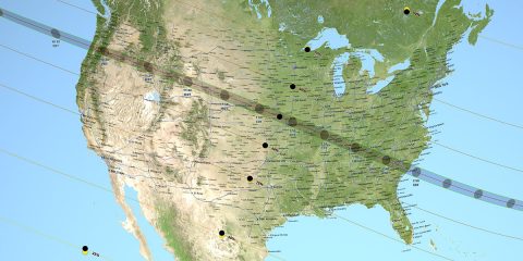 The total solar eclipse of Aug. 21, 2017, stretches across the U.S. from coast to coast, providing scientists with a unique opportunity to study the eclipse from different vantage points. (NASA’s Scientific Visualization Studio)