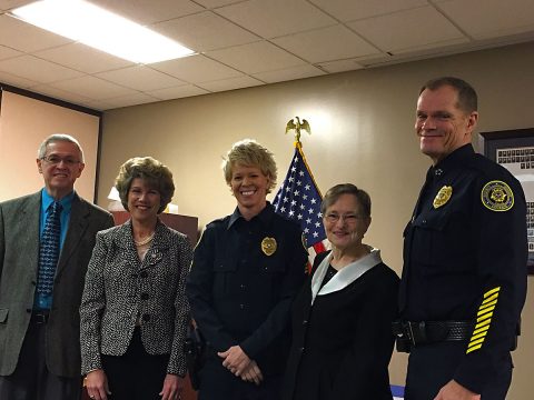 Jack Hall, Clarksville Mayor Kim McMillan, Natalie Hall, Millie Hall, and CPD Chief Ansley