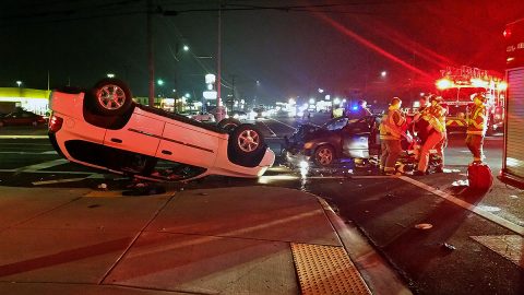 A white GMC Envoy and a gray Pontiac Grand Am crashed at the intersection of Fort Campbell Boulevard and Cunningham Lane.