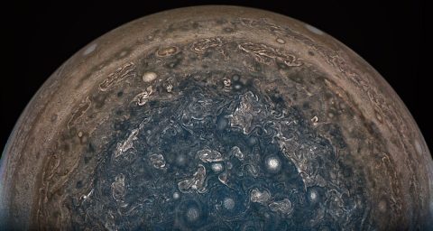 NASA's Juno spacecraft soared directly over Jupiter's south pole when JunoCam acquired this image on February 2, 2017 at 6:06 a.m. PT (9:06 a.m. ET), from an altitude of about 62,800 miles (101,000 kilometers) above the cloud tops. (NASA)