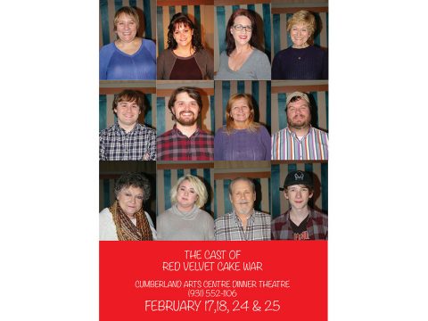 The cast of “Red Velvet Cake War” include Jan Dial, Linda Ellis Cunningham, Linda Turner, Colleen Hyder, Judy Cloud, CC Wheeler, Debbie Striclyn, Alex Maynard, Jeff Wellington Winter Carmack and Scotty Phillips. The cast of “Red Velvet Cake War” include Jan Dial, Linda Ellis Cunningham, Linda Turner, Colleen Hyder, Judy Cloud, CC Wheeler, Debbie Striclyn, Alex Maynard, Jeff Wellington Winter Carmack and Scotty Phillips.