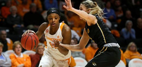 Diamond DeShields #11 of the Tennessee Lady Volunteers during the game between the Missouri Tigers and the Tennessee Lady Volunteers at Thompson-Boling Arena in Knoxville, TN. (Donald Page/Tennessee Athletics)