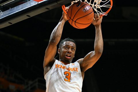 Tennessee Volunteers guard Robert Hubbs III (3) dunks the ball against the Vanderbilt Commodores during the first half at Thompson-Boling Arena. Mandatory (Randy Sartin-USA TODAY Sports)