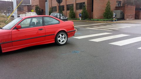 A red car recently parked near Austin Peay State University appears to be in violation of a new City regulation prohibiting parking within 25 feet of an intersection.