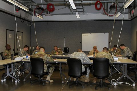 Boni Fraustro, fourth from the right, the instructor of the electronics course, goes over course material with his students Jan. 31, 2017, at the Kinnard Mission Training Complex, Fort Campbell, Kentucky. Ten Soldiers from the 101st Airborne Division (Air Assault) Sustainment Brigade, 101st Abn. Div., participated in the electronics course from Jan. 23 – Feb. 3 (Sgt. Neysa Canfield/101st Airborne Division Sustainment Brigade Public Affairs) 