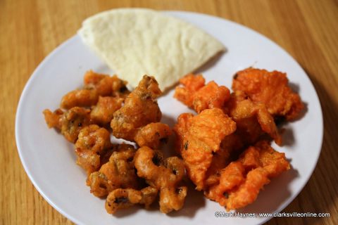 Mushroom Pakora, Fish 65 and Pita Bread.