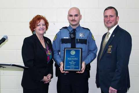 (L to R) Kaye Jones, Deputy Paul Hunt and Montgomery County Sheriff John Fuson.