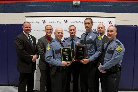 (L to R) Jeff Cassidy- Training Coordinator, Dr. Tony Miksa- Walters State President, Deputy David Cox, Sheriff John Fuson, Deputy Ryan Wright, Nathan Antrican- Instructor, Deputy Jason Bosworth