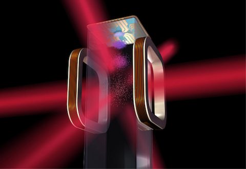 Artist's concept of an atom chip for use by NASA's Cold Atom Laboratory (CAL) aboard the International Space Station. CAL will use lasers to cool atoms to ultracold temperatures. (NASA)