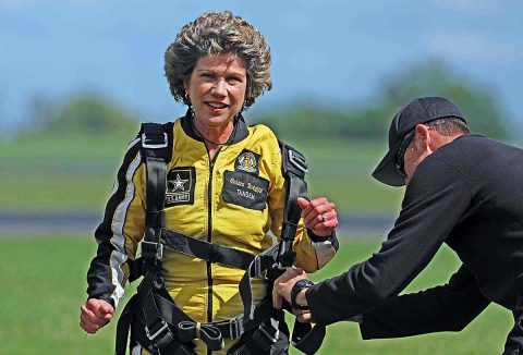 Clarksville Mayor Kim McMillan after the tandem sky dive. Clarksville Mayor Kim McMillan after the tandem sky dive.