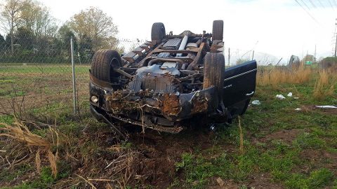 Early Friday morning a GM DNL pickup traveling on the 101st Airborne Division Parkway left the road, flipped and landed upside down.