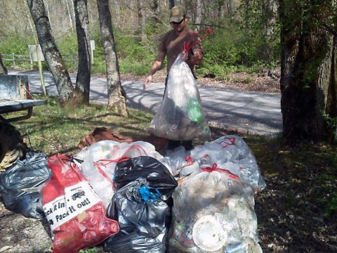 Volunteers gather to clean-up the trails at Turkey Bay OHV Area at Land Between the Lakes. (Forest Service staff)