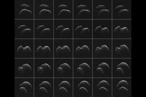 This composite of 30 images of asteroid 2014 JO25 was generated with radar data collected using NASA's Goldstone Solar System Radar in California's Mojave Desert. (NASA/JPL-Caltech/GSSR)