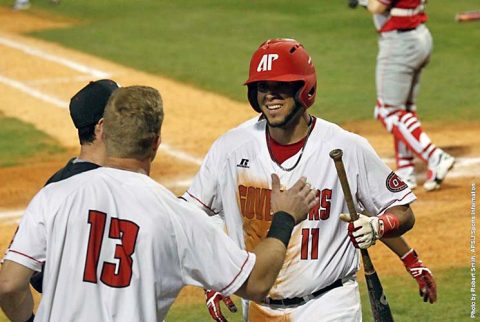 Austin Peay Baseball senior Dre Gleason hits his 11th home run of the season Thursday night at Vanderbilt Commodores. (APSU Sports Information)