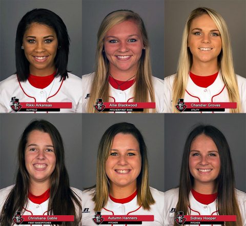 APSU Seniors Rikki Arkansas, Allie Blackwood, Chandler Groves, Christiana Gable, Autumn Hanners and Sidney Hooper