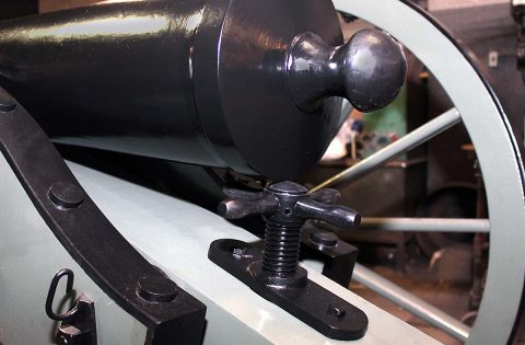 An elevating screw is used to adjust the elevation of the barrel of the replica Model 1841 6-Pounder Field Gun produced entirely in-house at Clarksville Foundry. Clarksville Foundry cast the entire Civil War-era replica cannon, including the barrel and carriage. Clarksville Rotary Club commissioned the cannon in honor of its 100th Anniversary this month. (Greg Williamson) An elevating screw is used to adjust the elevation of the barrel of the replica Model 1841 6-Pounder Field Gun produced entirely in-house at Clarksville Foundry. Clarksville Foundry cast the entire Civil War-era replica cannon, including the barrel and carriage. Clarksville Rotary Club commissioned the cannon in honor of its 100th Anniversary this month. (Greg Williamson)