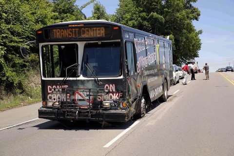 Clarksville Transit System bus hit on Wilma Rudolph Boulevard Wednesday afternoon. (Jim Knoll, CPD)