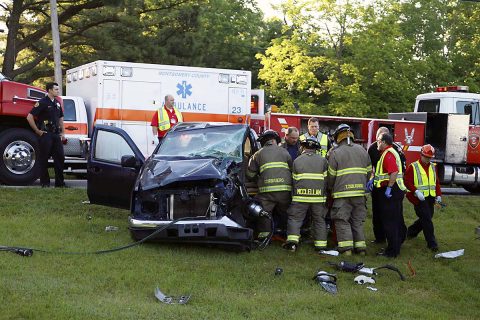 Early this morning, a Chevy Silverado pickup pulled out in front of a box truck on Cumberland Drive. The crash caused both vehicle to leave the roadway. (Jim Knoll, CPD)