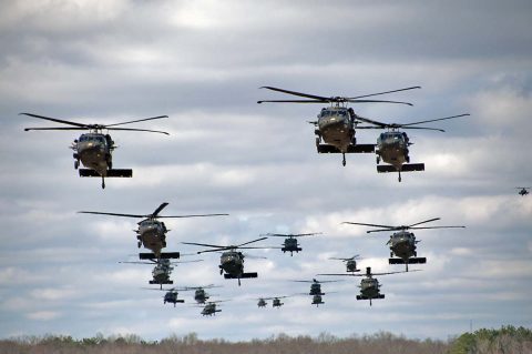 101st Airborne Division (Air Assault) Black Hawk helicopters carrying Soldiers during an operational exercise. (Staff Sgt. Joel Salgado, 3rd BCT Public Affairs)