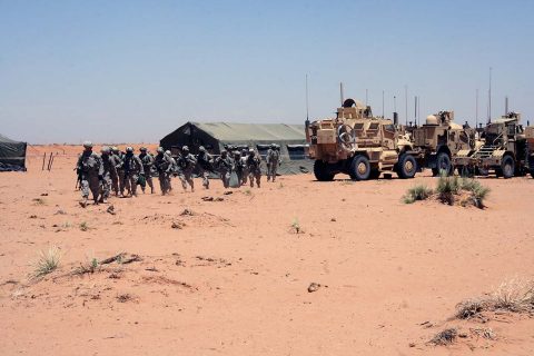 Soldiers with the 2nd Brigade Combat Team, 1st Armored Division during the two-week long Network Integration Evaluation (NIE) 16.2 at Fort Bliss, Texas. With the 2/1 AD now assigned to other missions, the 2nd Brigade, 101st Airborne Division, will bring new perspective as the assigned rotational unit for NIE 17.2 in July. (Amy Walker, PEO C3T Public Affairs)