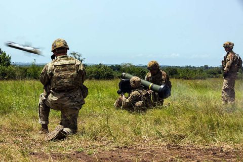 U.S. Army Soldiers assigned to the 1st Battalion, 506th Infantry Regiment, 1st Brigade Combat Team, 101st Airborne Division fire a Javelin shoulder-fired anti-tank missile during United Accord 2017 at Bundase Training Camp, Bundase, Ghana, May 29, 2017. (U.S. Army photo by Spc. Victor Perez Vargas) 