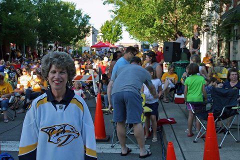 Clarksville Mayor Kim McMillan at Wednesday's Nashville Predators Viewing Party for Game 2.