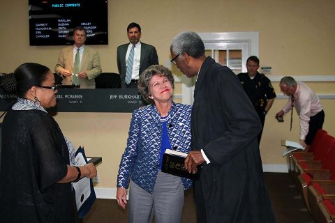 Clarksville Mayor Kim McMillan and Reverend Jimmy Terry.