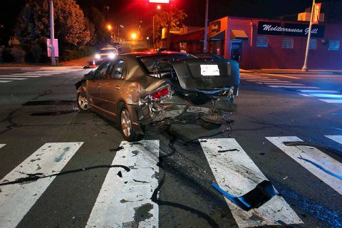 A Suzuki SUV and Ford Fusion were involved in an accident on Franklin Street near University Avenue. (Officer Jennifer Szczerbiak, CPD)