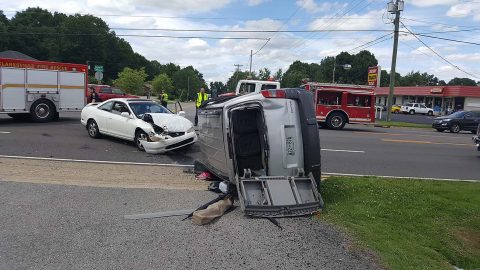 Pontiac Minivan crashes into a Honda Accord and flips over. (Officer Myers, CPD) 