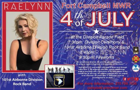 Fort Campbell to hold Independence Day Concert and Celebration, July 4th, 2017.