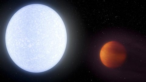 This artist's concept shows planet KELT-9b orbiting its host star, KELT-9. It is the hottest gas giant planet discovered so far. (NASA/JPL-Caltech)