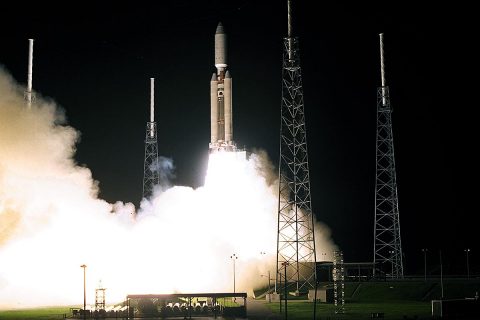 NASA's Cassini spacecraft lifts off on Oct. 5, 1997, atop a Titan IVB rocket. (NASA)