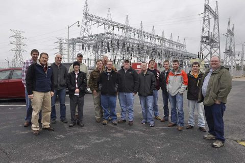 U.S. Army Corps of Engineer, Nashville District employees Michael Looney, Natural Resource program manager at the Lake Barkley Resource Center, Bob Sneed, Chief of Water Management and Jamie Holt, a power project specialist at the Lake Barkley power plant welcomed nine students and four faculty from the University of Tennessee at Martin Hydrology and Hydraulics class for a Science, Technology, Engineering and Math to tour today at the Lake Barkley Resource Center, Lock and Dam. (Mark Rankin, USACE)