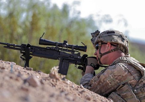 Soldier with 1st Battalion, 26th Infantry Regiment, 2nd Brigade Combat Team, 101st Airborne Division, from Fort Campbell, Kentucky, participates in a live fire exercise during Network Integration Evaluation 17.2, July 14, Dona Ana Range Complex, New Mexico. 2nd BCT, 101st ABN DIV is the first rotational unit to participate in NIE. (Sgt. Maricris C. McLane) Soldier with 1st Battalion, 26th Infantry Regiment, 2nd Brigade Combat Team, 101st Airborne Division, from Fort Campbell, Kentucky, participates in a live fire exercise during Network Integration Evaluation 17.2, July 14, Dona Ana Range Complex, New Mexico. 2nd BCT, 101st ABN DIV is the first rotational unit to participate in NIE. (Sgt. Maricris C. McLane)
