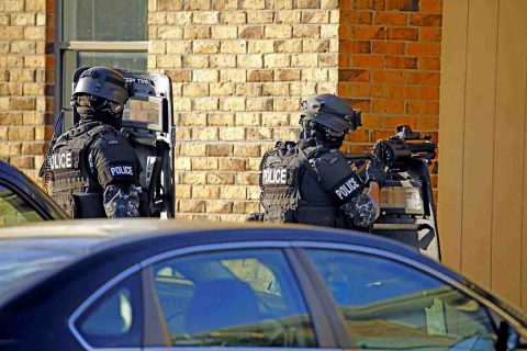 Clarksville Police outside the residence of Hasaan Slaughter. Slaughter barricaded himself in his apartment after a domestic dispute. (Jim Knoll, CPD)