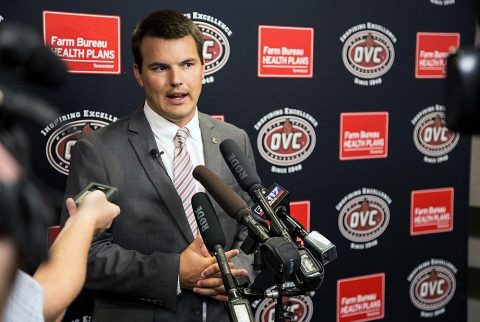 Austin Peay Football head coach Will Healy at OVC Media Day. (APSU Sports Information)