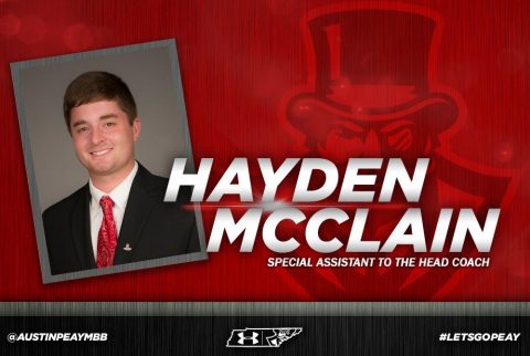 Austin Peay Men's Basketball announces Hayden McClain to return as Special Assistant to Matt Figger. (APSU Sports Information)