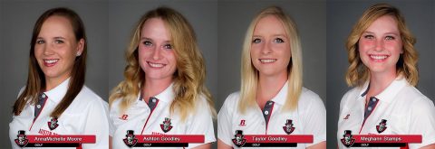 Austin Peay Women's Golfers AnnaMichelle Moore, Ashton Goodley, Taylor Goodley, and freshman Meghann Stamps. (APSU Sports Information)