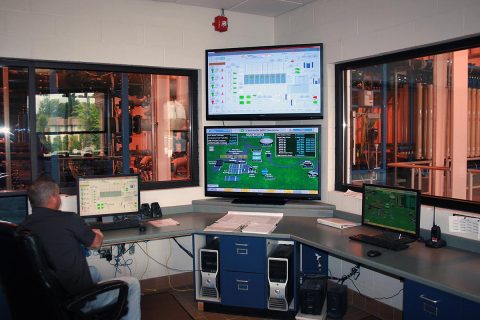 David Feller, Clarksville water treatment plant operations specialist, monitors operations at the Clarksville Water Plant.