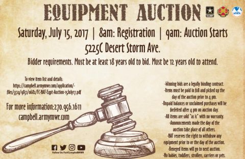 Fort Campbell MWR  NAF Equipment Auction - July, 2017