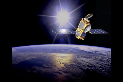 Illustration of the U.S./European Ocean Surface Topography Mission (OSTM)/Jason-2 satellite in orbit. OSTM/Jason-2 will soon take on an additional role to help improve maps of Earth's sea floor. (NASA-JPL/Caltech)