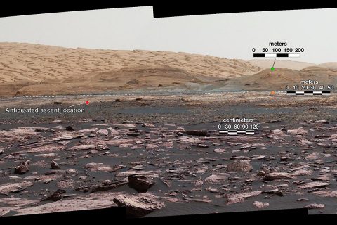 This early 2017 look ahead from the Mastcam of NASA's Curiosity Mars rover includes four geological layers to be examined by the mission, and higher reaches of Mount Sharp beyond the planned study area. (NASA/JPL-Caltech/MSSS)