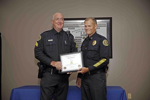 (L to R) Sgt David Bramel and Clarksville Police Chief Al Ansley at Bramel's Promotion Ceremony.