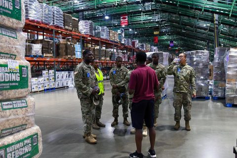 Soldiers assigned to A Company, 96th Aviation Support Battalion, 101st Combat Aviation Brigade, 101st Airborne Division, recently participate in a guided tour of the Hopkinsville, Kentucky Wal-Mart Distribution Center. (Sgt. Marcus Floyd, 101st Combat Aviation Brigade)