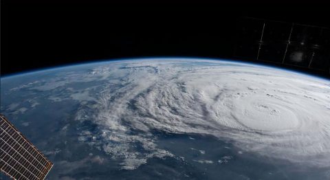 The International Space Station orbited over Hurricane Harvey and photographed the storm bearing down on the Texas coast. (NASA)