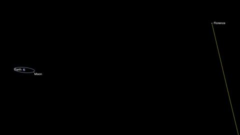 Asteroid Florence, a large near-Earth asteroid, will pass safely by Earth on Sept. 1, 2017, at a distance of about 4.4 million miles. (NASA/JPL-Caltech)